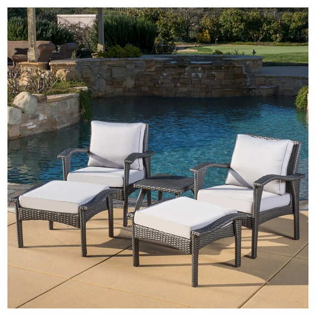 Honolulu 5pc Wicker Patio Seating Set With Cushions Gray Christopher Knight Home