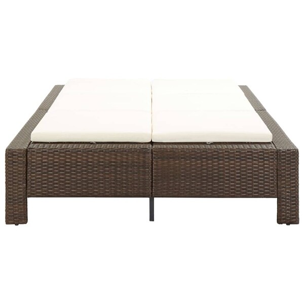 2-Person Sunbed with Cushion Brown Poly Rattan