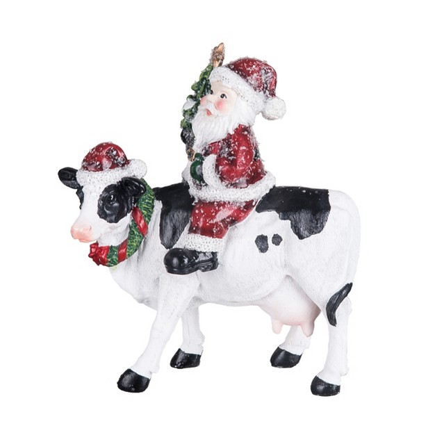 Transpac Resin 6 2 In Multicolor Christmas Santa And Cow Figurine