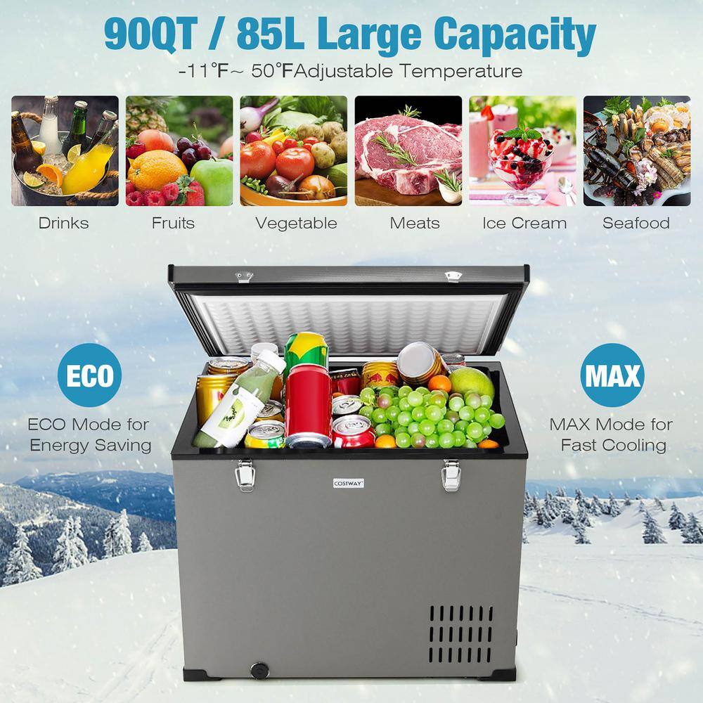 Costway 90 QT Car Refrigerator Portable Travel Freezer Chest Cooler wCompressor DC 1224V  AC AX10006US-GR