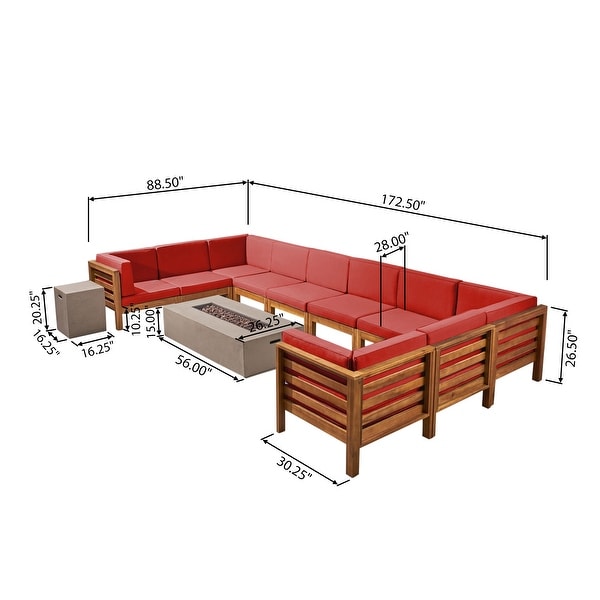 Oana Outdoor 12Piece UShaped Acacia Wood Sectional Sofa Set with Fire Pit by Christopher Knight Home