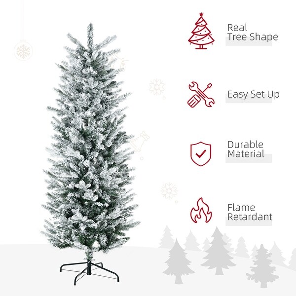 6ft Tall Flocked Artificial Auto Open Christmas Tree Holiday Decor with 477 Snow Branches and Steel Base