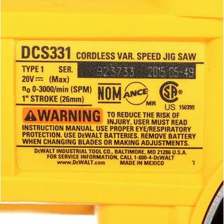 DW 20V MAX Cordless Jig Saw (1) 20V MAX Compact Lithium-Ion 3.0Ah Battery and 12V-20V MAX Charger DCS331BW230C