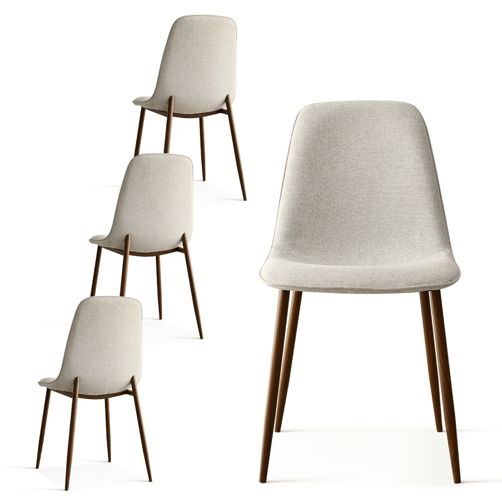 Upholstered Modern Back Dining Chair with Walnut Leg (Set of 4)