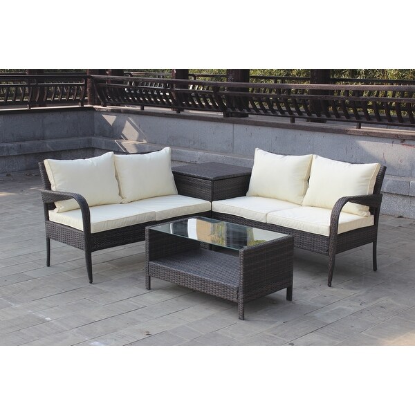 4 Piece Patio Sectional Wicker Rattan Outdoor Furniture Sofa Set - Overstock - 37055296