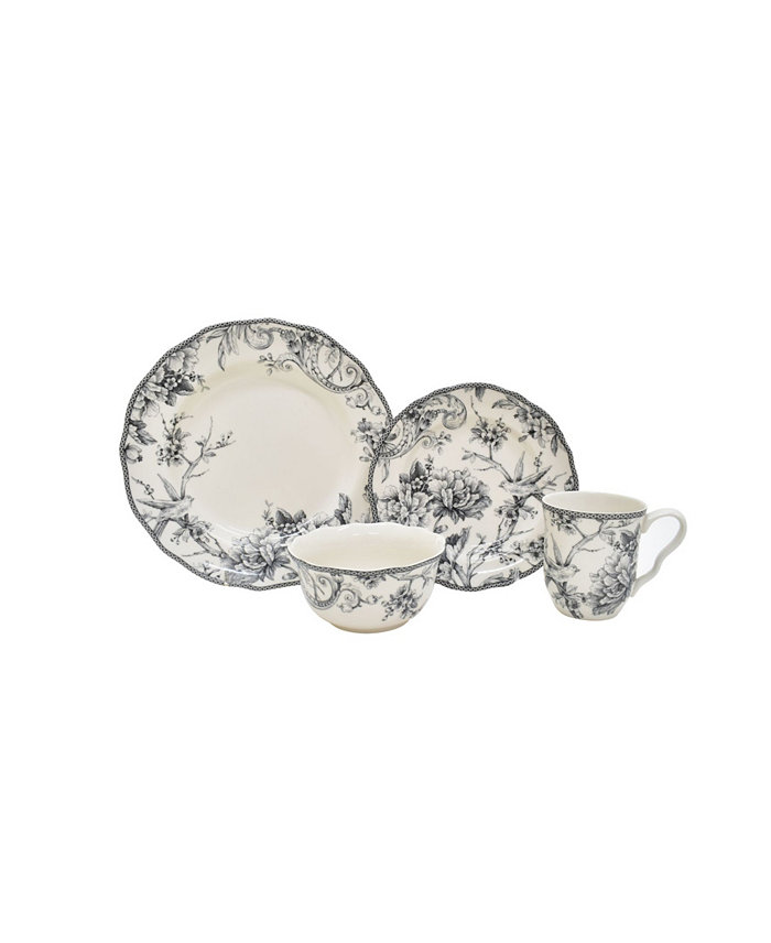 222 Fifth Adelaide Grey 16 Piece Dinnerware Set