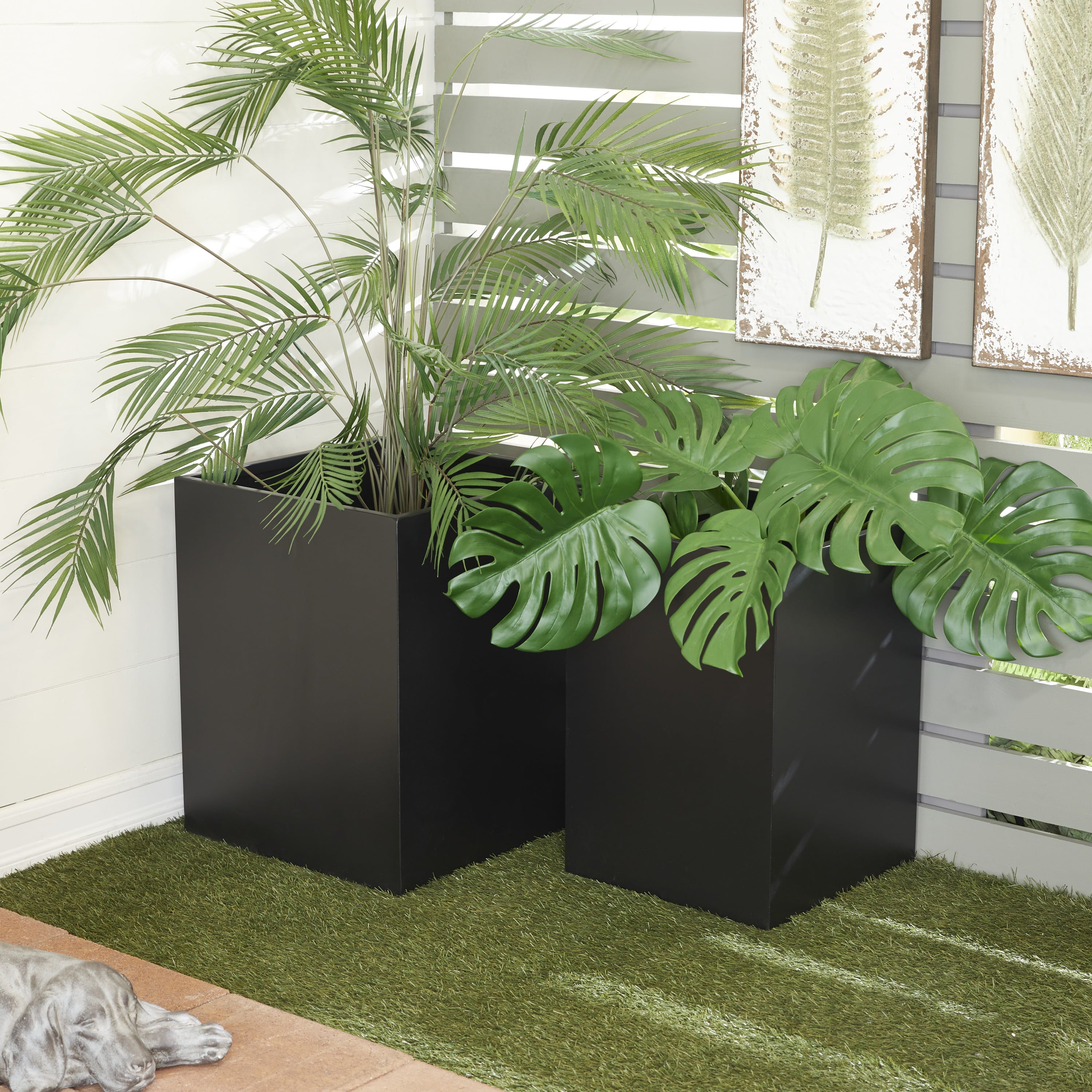 CosmoLiving by Cosmopolitan 18", 14"W Indoor Outdoor Black Metal Planter (2 Count)