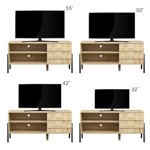 TV Stand Wooden Media Cabinet with LED Lights - 21