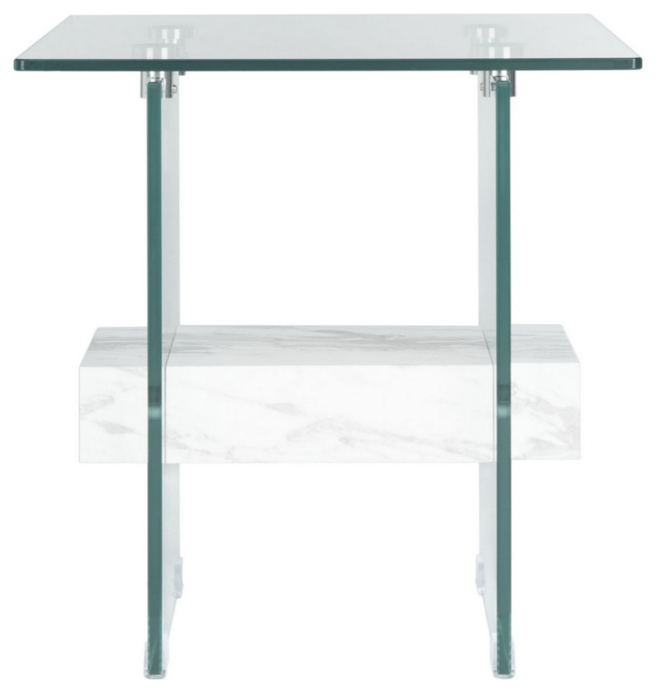 Leya Accent Table Glass/Faux White Marble Shelf   Modern   Side Tables And End Tables   by Virgil Stanis Design  Houzz