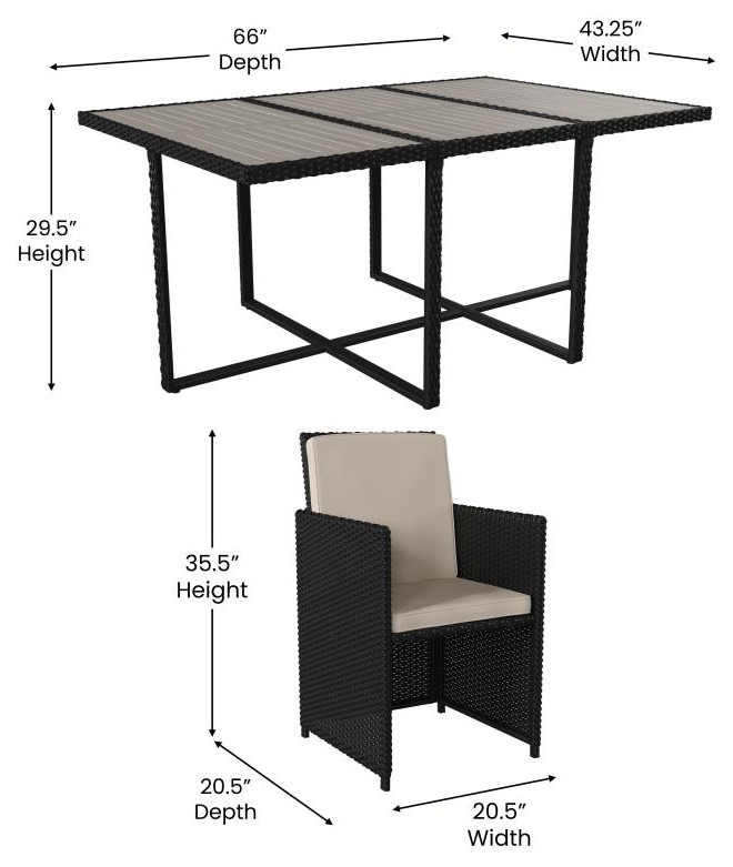 Peregrine 7 Pc Patio Dining Set  6 Chairs with Cushions  ampAcacia Wood Table Top   Tropical   Outdoor Dining Tables   by clickhere2shop  Houzz