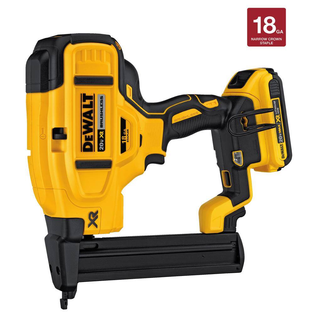 DEWALT DCN681D1 20V MAX XR Lithium-Ion Cordless 18-Gauge Narrow Crown Stapler Kit with 2.0Ah Battery， Charger and Contractor Bag