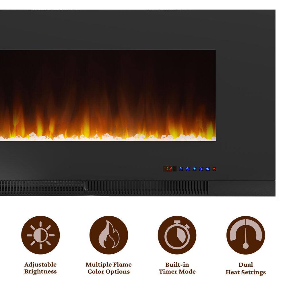 Cambridge 50 in. Wall-Mount Electric Fireplace in Black with Multi-Color Flames and Crystal Rock Display CAM50WMEF-1BLK