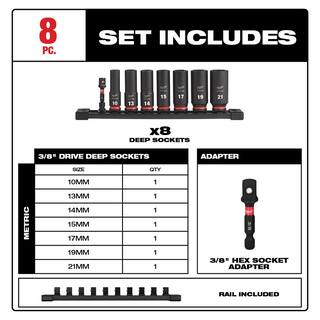 MW SHOCKWAVE Impact Duty 38 in. Metric Deep Impact Rated Socket Set (8-Piece) 49-66-7021