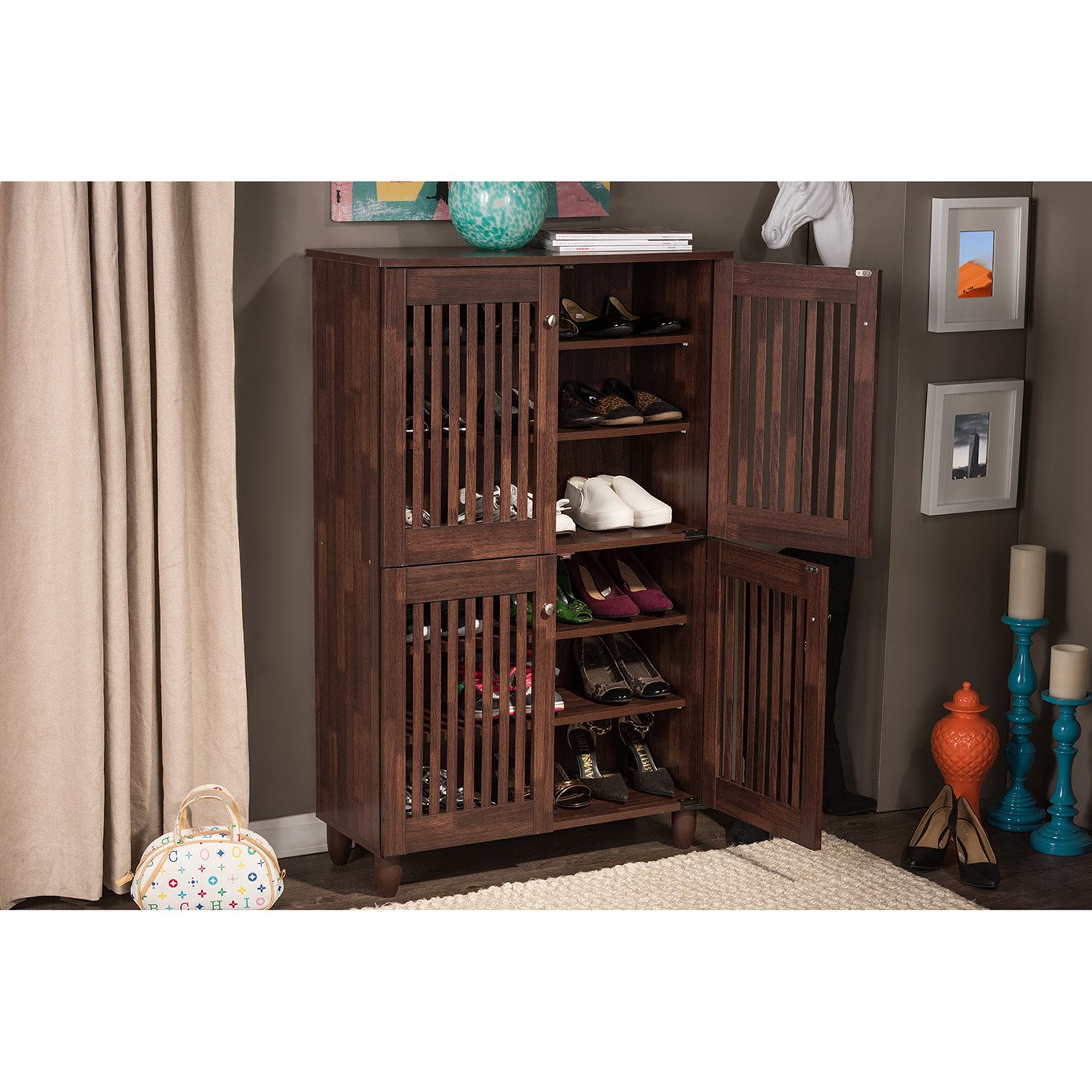 Baxton Studio Fernanda 4 Door Entryway Shoes Storage Cabinet