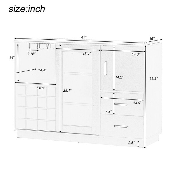 White Kitchen Sideboard with 16 Bar Wine Compartment and Wineglass Holders