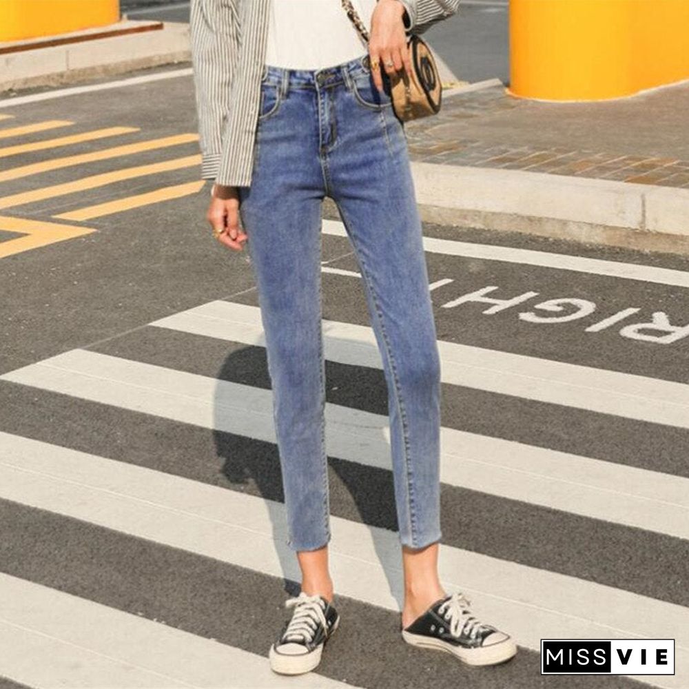 Woman Skinny Jeans High Waist Clothes Blue Denim Clothing Streetwear Vintage Quality Summer Sretch Fashion Harajuku