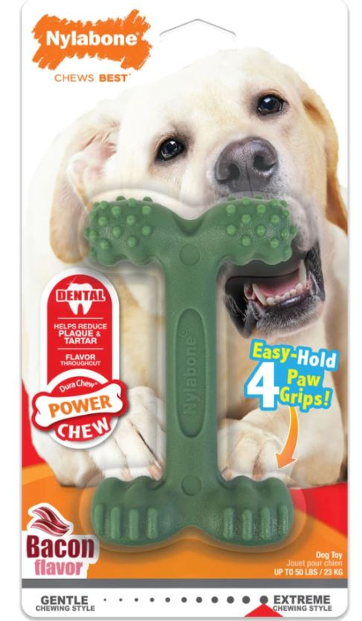 Nylabone Easy-Hold 4 Paw Grips Power Dog Chew， Bacon， Large