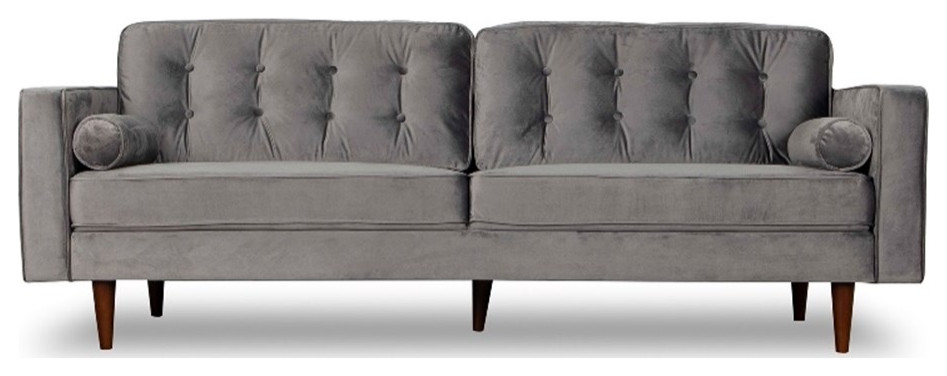 Kearney Mid Century Modern Furniture Style Gray Velvet Living Room Couch   Midcentury   Sofas   by Homesquare  Houzz