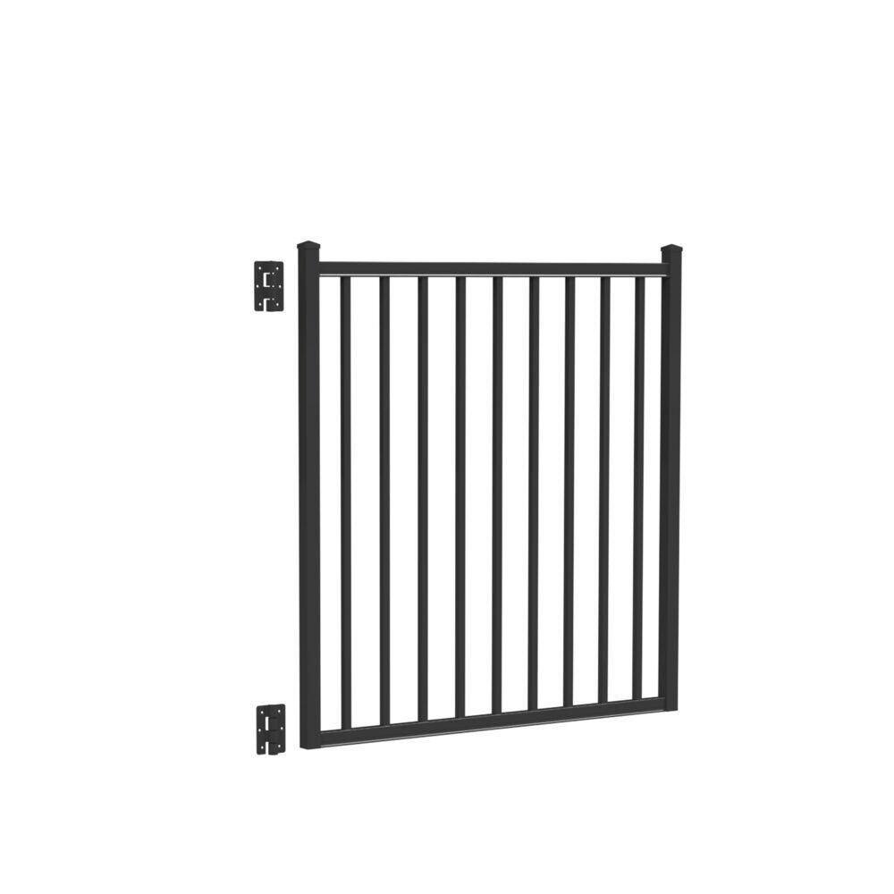 TuffBilt 2 Rail Flat Top 4 ft. x 4 ft. Black Aluminum Straight Pre-Assembled Fence Gate 73055122