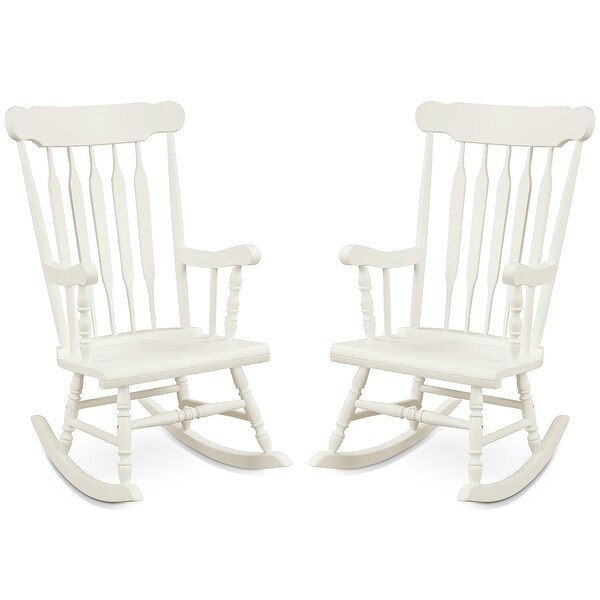 2PCS Wood Rocking Chair Glossy Finish Wooden Rocker White/Coffee/Black