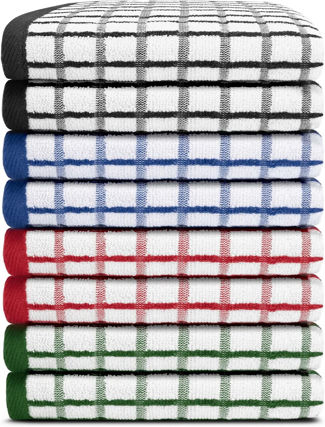 [8 Pack] Premium Dish Towels for Kitchen， with Hanging Loop - Heavy Duty Absorbent 100% Cotton 410 GSM Terry Kitchen Towels， 16x26 (Multi)