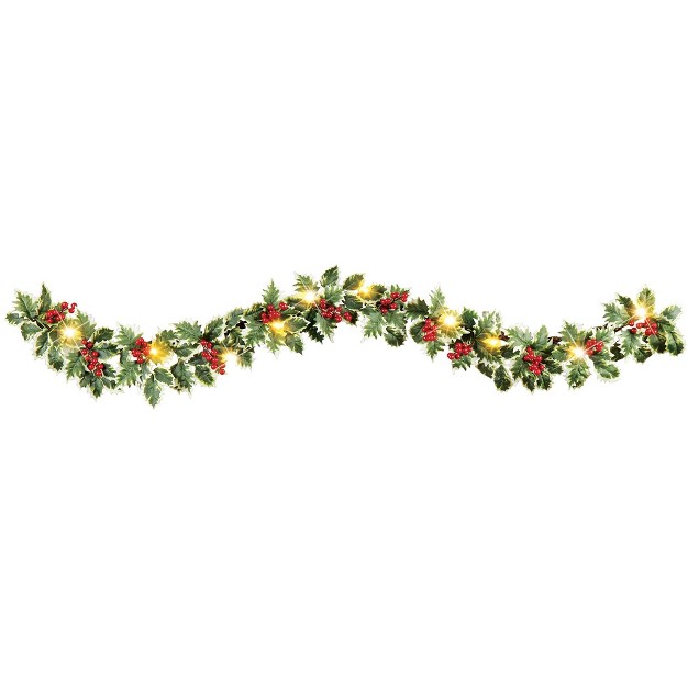 Collections Etc Led Lighted Holly Festive 5 foot Long Garland