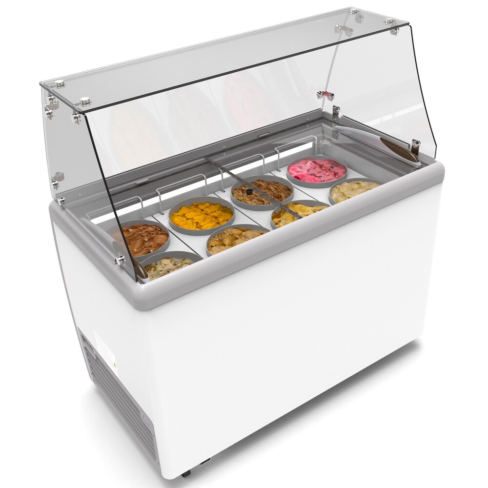 KoolMore 50 in. 8 Tub Ice Cream Dipping Cabinet Display Freezer with Sneeze Guard 13 cu. ft.