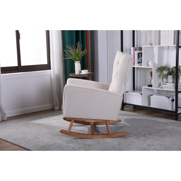 Velvet Tufted Rocking Chair High Back Accent Chair Padded Upholstered Arm Chair， Livingroom Single Sofa Lounge Chair Armchair