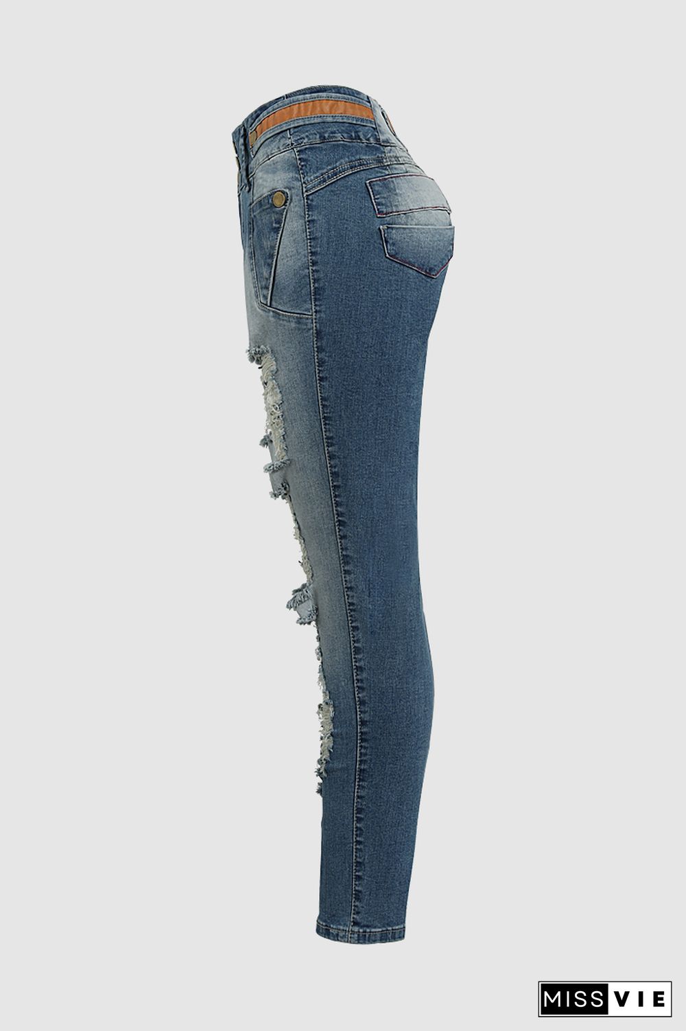 Mid Waist Cut Out Skinny Leg Jeans