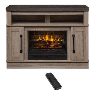 StyleWell Plainfield 48 in. Freestanding Electric Fireplace TV Stand in Medium Brown Ash with Charcoal Top HDFP48-54AE