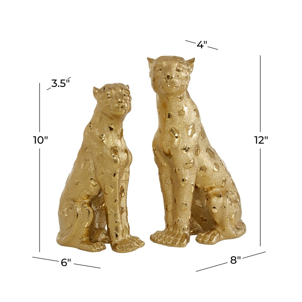 Gold Resin Leopard Sculpture (Set of 2)   4 x 8 x 12 and 4 x 6 x 10