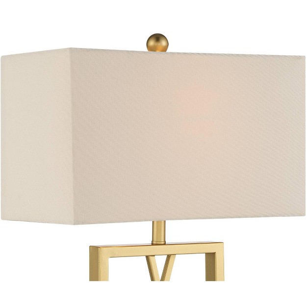 Tall Square Modern Glam Luxe Table Lamp Gold Finish Metal Single White Shade Living Room Bedroom Bedside Nightstand House