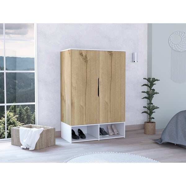 Rosie Armoire with Two Doors ， Open Shelves， Concealed Five Shelves and Hanging Rod - - 35404533