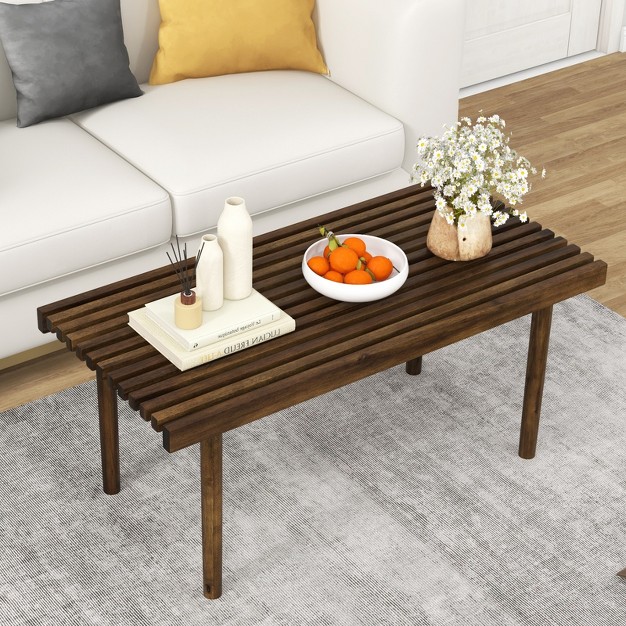 Tangkula 39 X 18 Inch Coffee Table Rustic Farmhouse Style Solid Wood Cocktail Table With Slatted Tabletop