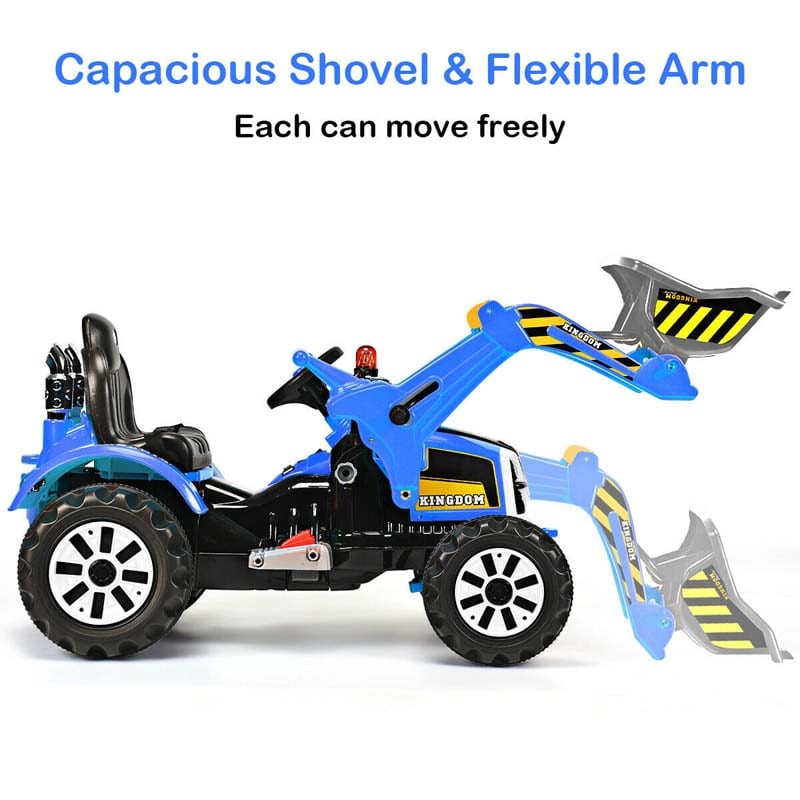 Kids Ride on Excavator, 12V Battery Powered Construction Vehicles Dumper Truck Toy with Front Loader Shovel