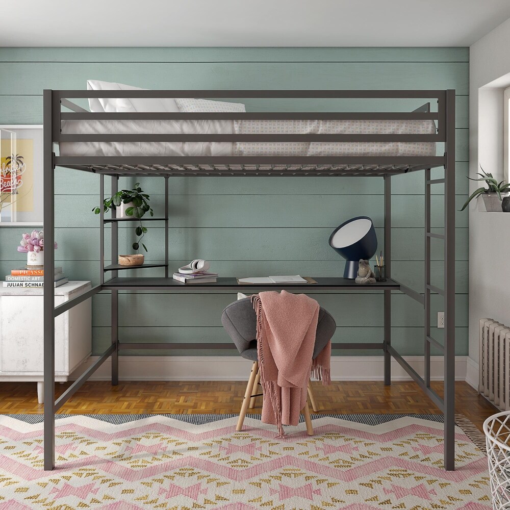 The Novogratz Maxwell Metal Loft Bed with Desk   Shelves