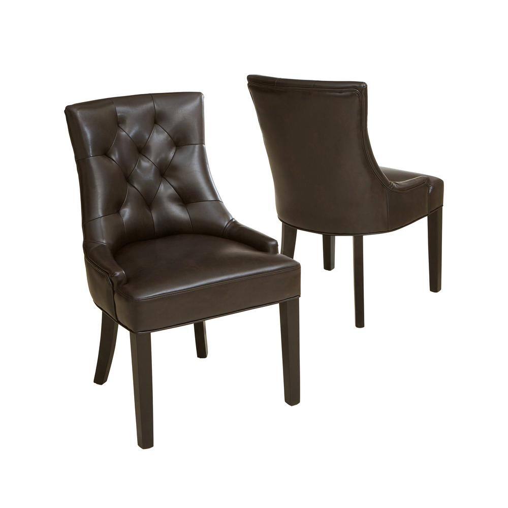 Noble House Hayden Brown Leather Tufted Dining Chairs (Set of 2) 1187