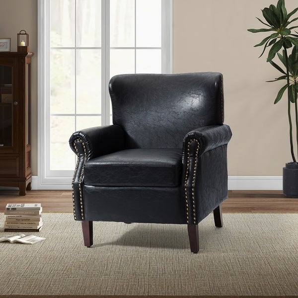 Levi Transitional Leather Armchair with Nailhead Trim Rolled Arms by HULALA HOME