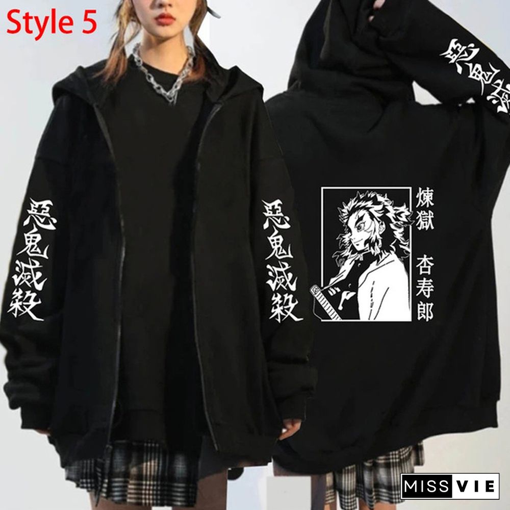 New Demon Slayer Hoodie Anime Kimetsu No Yaiba Zipper Hoodies Fashion Women Men Autumn And Winter Long Sleeve Loose Coat Tops