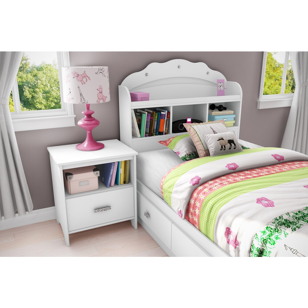 South Shore Tiara Twin Mates Bed with Drawers and Bookcase Headboard