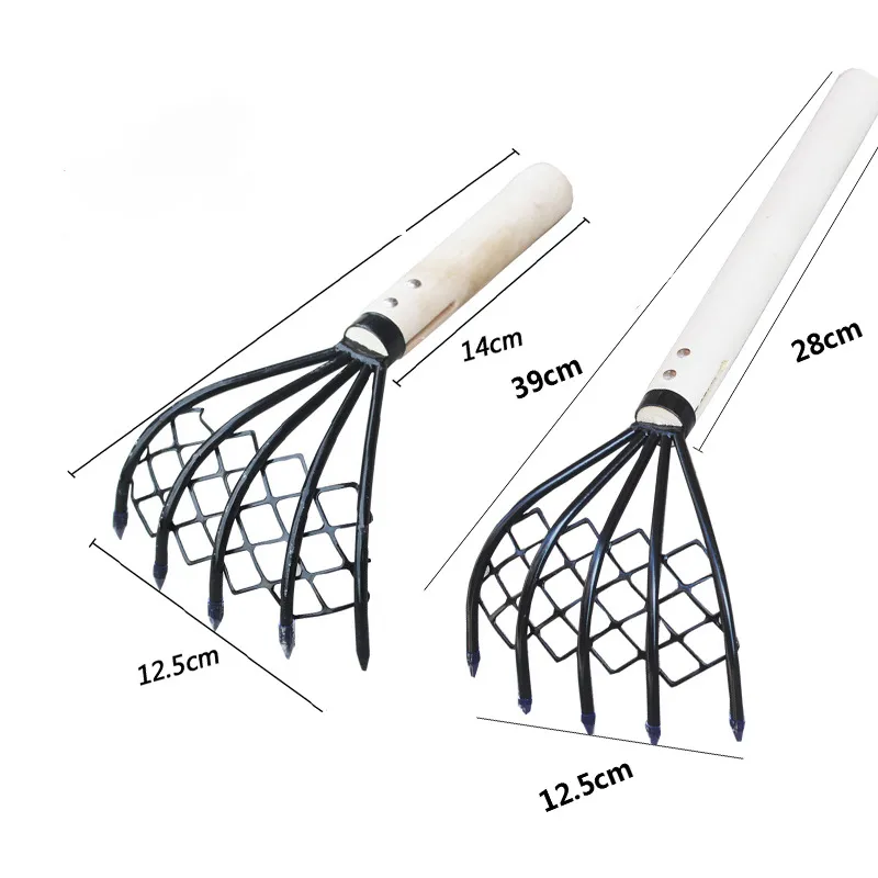 Household wooden handle weeding loosening soil Garden Tool 5 Tine Steel Claws Hand Rake Garden Rake