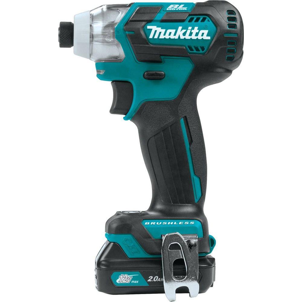 Makita 12V max CXT Lithium-Ion Brushless 14 in. Cordless Impact Driver Kit with (2) Batteries 2.0Ah Charger Hard Case DT04R1