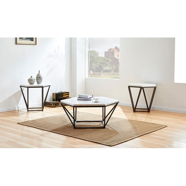 Porch and Den Crandall White Marble Top End Table