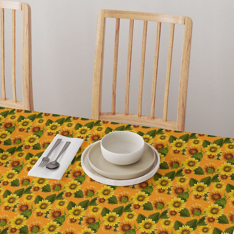 Square Tablecloth， 100% Polyester， 70x70， Sunflowers on Orange Background