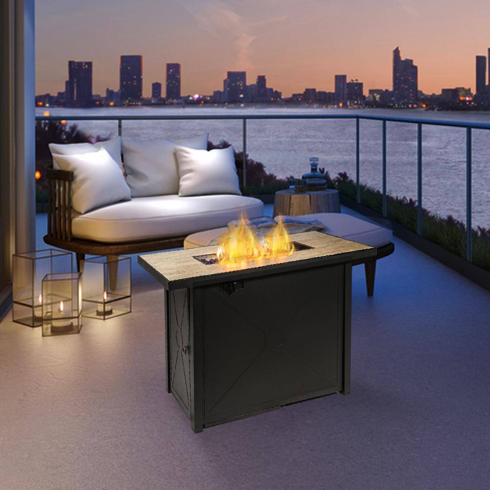 Teamson Home 42 in. x 20 in. x 28 in. Rectangular Steel Ceramic Propane Gas Fire Pit HF42191AA