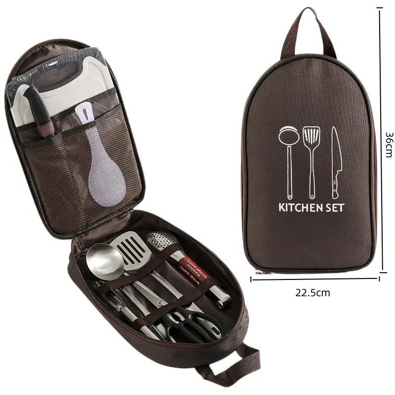 Portable Outdoor Picnic Stainless Steel Camping Cutlery Set With Storage Bag