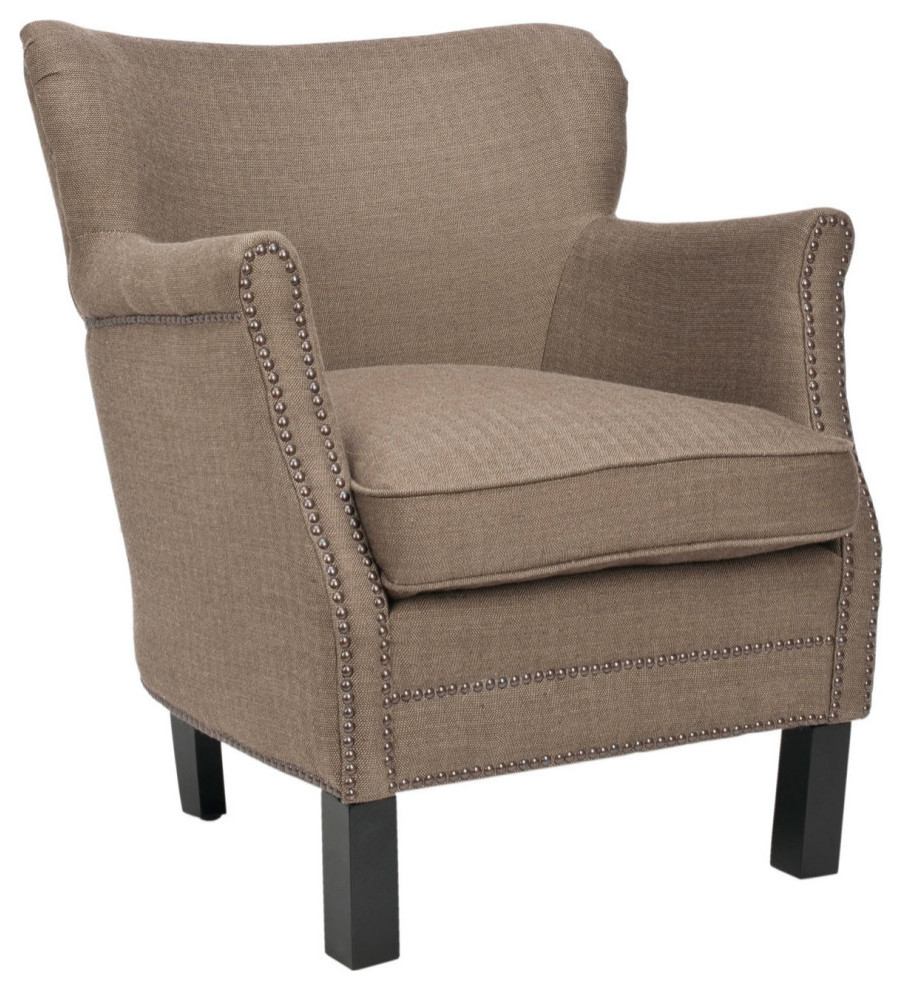 Ann Arm Chair With Brass Nail Heads Brown   Transitional   Armchairs And Accent Chairs   by Virgil Stanis Design  Houzz