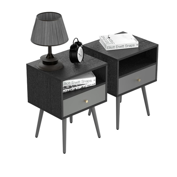 Set of 2 Modern Bedside Tables， Nightstand with 1 Storage Drawer Chic Sofa Table for Bedroom Living Room Office