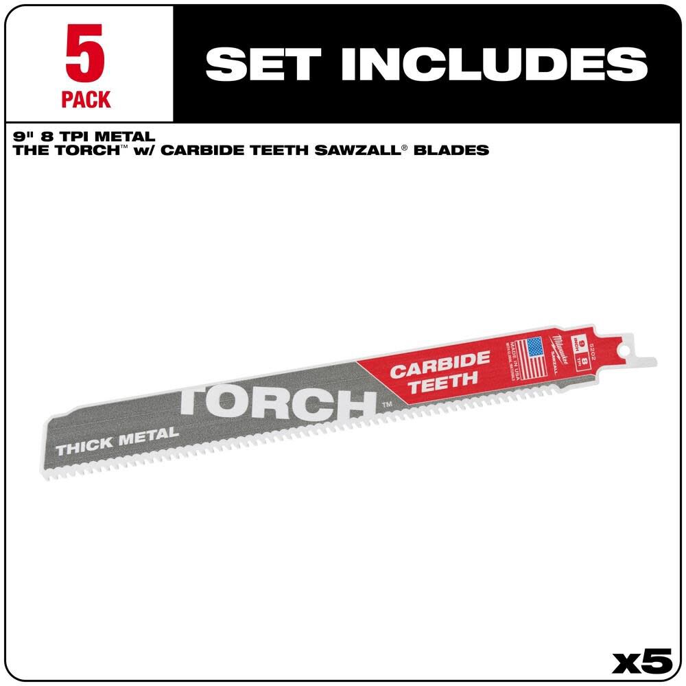 Milwaukee 9 in. 5 TPI THE TORCH Carbide Teeth Metal Cutting SAWZALL Reciprocating Saw Blade 48-00-5502 from Milwaukee