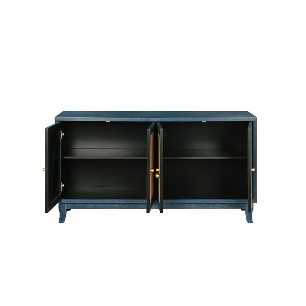 Accent Storage Cabinet Sideboard Wooden Cabinet with Antique Blue 4Doors